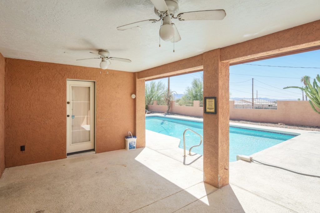 covered patio and pool